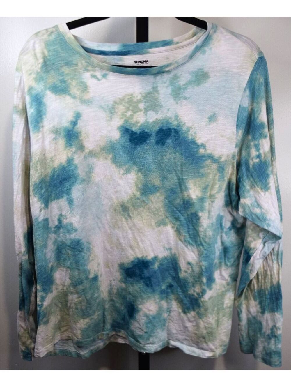Sonoma Everyday Tee Blue Green Tie Dye Long Sleeve Cotton Top XXL